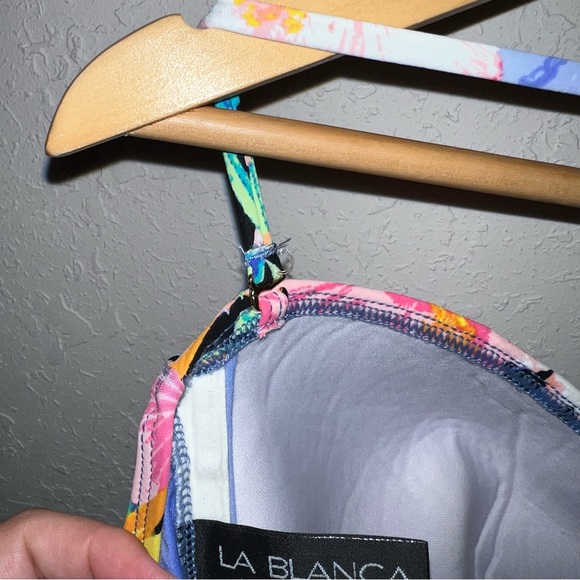 LA BLANCA Tropicali Convertible Pink Floral Print Swim Bandini Top Size 12. - Picture 7 of 8